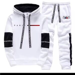 White and Black Paris Hoodie and Joggers Set